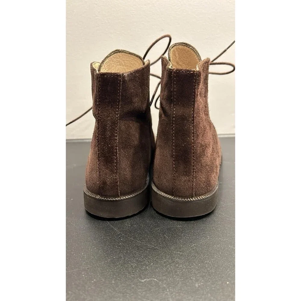 Laura Ashley Vintage Brown Leather Ankle Boots Lace Up Size 39 8.5